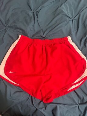 Nike Women's Bright Red Athletic Shorts with White Panels